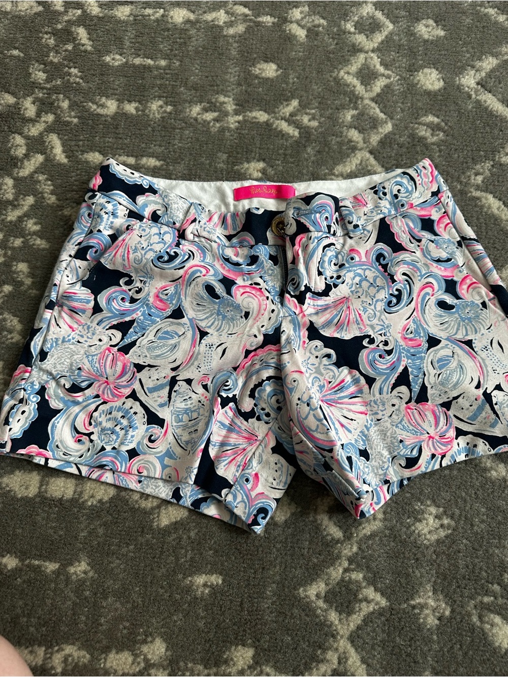 Lilly Pulitzer Navy Pink Shell-Print Shorts